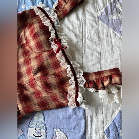 Palglg Sweetheart Tutu Red Plaid Babydoll Coquette Grunge Whimsy Twee Dress - Picture 8 of 13